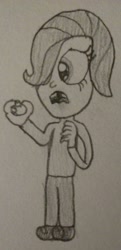 Size: 1512x3122 | Tagged: safe, artist:jario, fluttershy, human, baby tooth, filly fluttershy, humanized, monochrome, shocked, solo, tooth