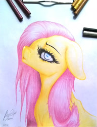 Size: 1378x1791 | Tagged: safe, artist:razielbr333, fluttershy, pegasus, pony, bust, floppy ears, looking at you, pencil, pencil drawing, photo, portrait, solo, traditional art