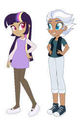 Size: 391x609 | Tagged: safe, artist:selenaede, artist:unicorngutz, night glider, twilight sparkle, human, alternate hairstyle, base used, clothes, converse, dress, female, flats, humanized, jeans, lesbian, nylon, pants, shipping, shirt, shoes, simple background, sneakers, socks, stockings, t-shirt, thigh highs, transparent background, twiglider, vest