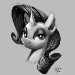 Size: 1200x1200 | Tagged: safe, artist:tsitra360, rarity, pony, unicorn, female, looking at you, mare, monochrome, simple background, smiling, solo