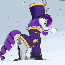 Size: 1300x1300 | Tagged: safe, artist:modak, rarity, pony, unicorn, ancient wonderbolts uniform, clothes, female, frock coat, hat, mare, sgt. rarity, shako, solo, uniform, winter