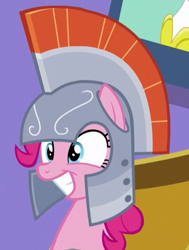 Size: 432x570 | Tagged: safe, screencap, pinkie pie, earth pony, pony, the one where pinkie pie knows, armor, cropped, female, helmet, mare, solo