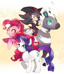 Size: 591x691 | Tagged: safe, artist:wa, pinkie pie, rarity, earth pony, pony, unicorn, blitzle, crossover, pixiv, pokémon, shadow the hedgehog, sonic the hedgehog (series)