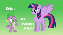 Size: 1600x900 | Tagged: safe, artist:lifetimebrony, derpibooru import, spike, twilight sparkle, twilight sparkle (alicorn), alicorn, dragon, pony, female, gradient background, mare, vector, wallpaper