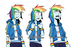 Size: 1146x722 | Tagged: safe, artist:cassettepunk, derpibooru import, rainbow dash, equestria girls, clothes, female, hoodie, simple background, solo, the good place, white background