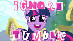 Size: 720x406 | Tagged: safe, derpibooru import, twilight sparkle, twilight sparkle (alicorn), alicorn, pony, twilight's kingdom, expand dong, exploitable meme, female, hilarious in hindsight, hub logo, hubble, mare, meme, mouthpiece, smile and wave, solo, sound advice, the hub, tumblr