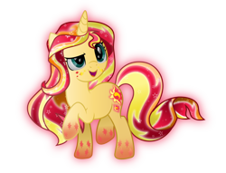 Size: 7272x5555 | Tagged: safe, artist:lincolnbrewsterfan, derpibooru exclusive, sunset shimmer, crystal pony, unicorn, .svg available, crystallized, glow, rainbow power, rainbow power-ified, simple background, solo, transparent background, vector
