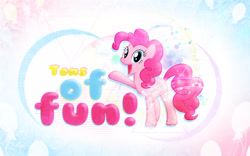 Size: 2560x1600 | Tagged: safe, artist:kibbiethegreat, edit, pinkie pie, earth pony, pony, female, mare, solo, song reference, vector, wallpaper, wallpaper edit