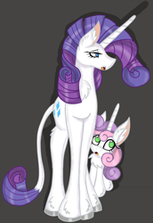 Size: 1373x2000 | Tagged: safe, artist:cuddlelamb, rarity, sweetie belle, classical unicorn, pony, unicorn, chest fluff, ear fluff, female, filly, leonine tail, mare, unshorn fetlocks