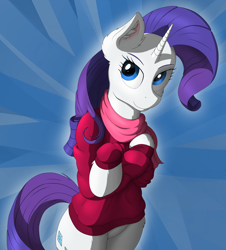 Size: 2556x2824 | Tagged: safe, artist:cluvry, rarity, pony, unicorn, clothes, crossed hooves, female, mare, scarf, smiling, solo