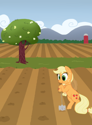 Size: 1000x1350 | Tagged: safe, artist:elslowmo, applejack, earth pony, pony, female, mare, shovel, solo