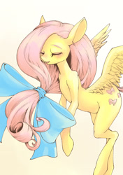 Size: 2039x2894 | Tagged: safe, artist:unousaya, fluttershy, pegasus, pony, eyes closed, hair bow, ribbon, solo