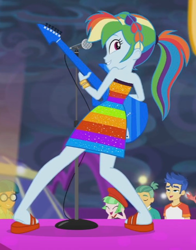 Size: 506x645 | Tagged: safe, derpibooru import, edit, edited screencap, screencap, rainbow dash, better together, equestria girls, spring breakdown, all good (song), bare shoulders, clothes, cropped, dress, feet, heel pop, legs, looking back, looking over shoulder, sandals, sleeveless, strapless