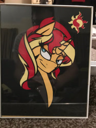 Size: 3024x4032 | Tagged: safe, alternate version, artist:samoht-lion, sunset shimmer, pony, unicorn, bust, craft, female, irl, mare, papercraft, photo, solo, traditional art