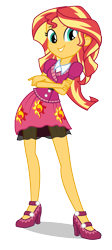 Size: 895x2000 | Tagged: safe, sunset shimmer, equestria girls, friendship games, clothes, crossed arms, cutie mark on clothes, female, high heels, looking at you, school spirit, shoes, simple background, skirt, smiling, solo, transparent background, vector