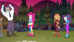 Size: 1920x1080 | Tagged: safe, screencap, max steele, pinkie pie, rarity, sunset shimmer, better together, equestria girls, sunset's backstage pass!, music festival outfit, shoes, sneakers