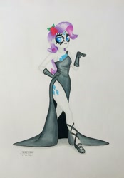 Size: 1291x1851 | Tagged: safe, artist:marcofalcon1, rarity, equestria girls, clothes, cutie mark, cutie mark on equestria girl, dia de los muertos, dress, side slit, solo, traditional art