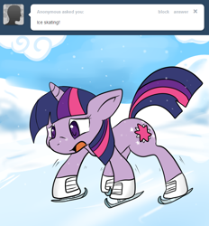 Size: 650x700 | Tagged: safe, artist:lustrous-dreams, derpibooru import, twilight sparkle, unicorn, ask, ask filly twilight, cutie mark, filly, ice, ice skates, ice skating, solo, tumblr, younger