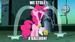 Size: 800x449 | Tagged: safe, edit, edited screencap, screencap, pinkie pie, earth pony, pony, friendship is magic, castle of the royal pony sisters, crying, element of laughter, female, handkerchief, image macro, life of crime, mare, meme, ocular gushers, pinkie cry, spongebob squarepants, tissue, trollface