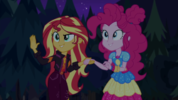 Size: 1920x1080 | Tagged: safe, screencap, pinkie pie, sunset shimmer, better together, equestria girls, sunset's backstage pass!, geode of empathy, geode of sugar bombs, magical geodes, music festival outfit