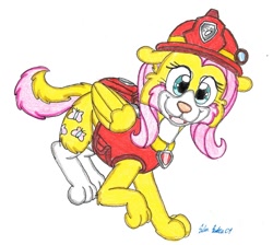 Size: 1140x1020 | Tagged: safe, artist:silversimba01, fluttershy, dog, clothes, collie, flutterdog, marshall (paw patrol), paw patrol, solo, species swap, uniform