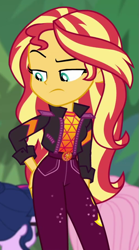 Size: 501x903 | Tagged: safe, screencap, fluttershy, sci-twi, sunset shimmer, twilight sparkle, equestria girls, equestria girls series, sunset's backstage pass!, spoiler:eqg series (season 2), butt rub, butt touch, cropped, geode of empathy, hand on butt, literal butthurt, magical geodes, music festival outfit