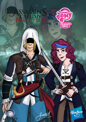 Size: 1600x2263 | Tagged: safe, artist:angelpony99, pinkie pie, human, assassin, assassin's creed, assassin's creed iv black flag, crossover, edward kenway, gun, hidden blade, humanized, pirate, pistol, saber, sword, weapon
