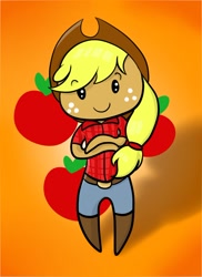 Size: 762x1049 | Tagged: safe, artist:cwossie, applejack, human, chibi, cowboy hat, hat, humanized, solo