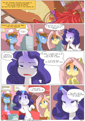 Size: 2480x3508 | Tagged: safe, artist:myfetishsituation, fluttershy, rarity, pegasus, pony, unicorn, comic:fluttershy's big job, bits, comic, magic, out of character, spa