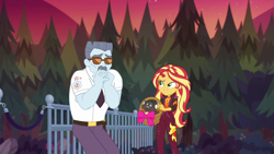 Size: 1920x1080 | Tagged: safe, screencap, max steele, sunset shimmer, better together, equestria girls, sunset's backstage pass!, basket, hattie, kitten, music festival outfit