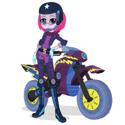 Size: 817x817 | Tagged: safe, artist:sunsetshimmer333, pinkie pie, equestria girls, friendship games, alternate universe, helmet, motorcross, motorcycle, pinkamena diane pie, solo