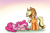 Size: 1112x741 | Tagged: safe, artist:heir-of-rick, applejack, pinkie pie, earth pony, pony, daily apple pony, messy mane, plushie, simple background, sleeping, straw