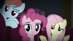 Size: 1280x720 | Tagged: safe, derpibooru import, screencap, fluttershy, pinkie pie, rainbow dash, earth pony, pegasus, pony, common ground, female, mare, pinkie pie is not amused, rainbow dash is not amused, trio focus, unamused