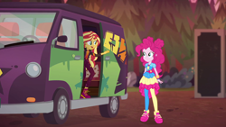 Size: 1920x1080 | Tagged: safe, screencap, pinkie pie, sunset shimmer, better together, equestria girls, sunset's backstage pass!, geode of empathy, geode of sugar bombs, magical geodes, music festival outfit, shoes, sneakers, van