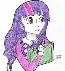 Size: 858x931 | Tagged: safe, artist:aramintaxkazemaru, derpibooru import, twilight sparkle, human, humanized, solo, traditional art