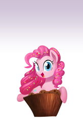 Size: 1024x1571 | Tagged: safe, artist:gashiboka, pinkie pie, earth pony, pony, cupcake, cute, diapinkes, food, lock screen, looking at you, open mouth, smiling, solo, sprinkles, watermark