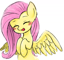 Size: 1280x1197 | Tagged: safe, artist:yukimaki, fluttershy, pegasus, pony, blushing, cute, eyes closed, female, laughing, mare, shyabetes, simple background, solo, white background