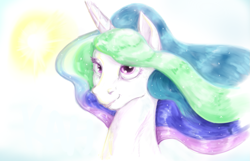 Size: 1397x898 | Tagged: safe, artist:testostepone, princess celestia, alicorn, pony, bust, painting, portrait, solo