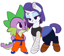 Size: 4389x3820 | Tagged: safe, artist:wickedsilly, rarity, spike, dragon, pony, unicorn, android 18, clothes, costume, dragon ball z, female, krillin, male, shipping, sparity, straight