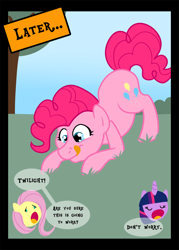 Size: 1100x1540 | Tagged: safe, artist:chubbyjam, derpibooru import, fluttershy, pinkie pie, twilight sparkle, earth pony, pegasus, pony, too many pinkie pies, pinkie clone