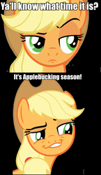 Size: 956x1652 | Tagged: safe, applejack, earth pony, pony, faic, meme, smugdash, text, unamused, unconvinced applejack, vector