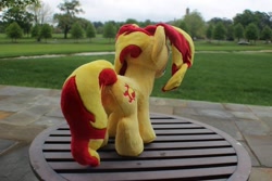 Size: 960x640 | Tagged: safe, artist:emberfallplush, sunset shimmer, pony, unicorn, butt, irl, photo, plot, plushie, solo