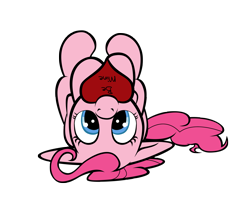 Size: 2757x2366 | Tagged: safe, artist:tsand106, part of a set, pinkie pie, earth pony, pony, heart, mouth hold, solo, upside down, valentine