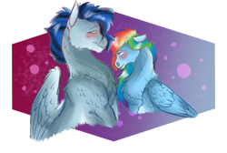 Size: 1008x676 | Tagged: safe, artist:xxhuntersguardianxx, derpibooru import, edit, nightshade, rainbow dash, pegasus, pony, fanfic:piercing the heavens, bedroom eyes, blushing, chest fluff, cropped, fanfic art, female, floppy ears, lesbian, looking at each other, mare, missing accessory, profile, rainbowshade, shipping, simple background, size difference, transparent background