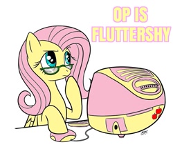 Size: 643x556 | Tagged: safe, artist:sorcerushorserus, edit, fluttershy, pegasus, pony, apple, caption, computer, flutter thought, food, glasses, imac, looking up, meme, op, op is fluttershy, raised hoof, reaction image, solo, text
