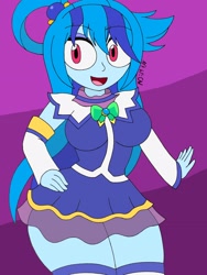 Size: 1932x2576 | Tagged: safe, artist:c_w, sonata dusk, equestria girls, aqua (konosuba), big breasts, breasts, clothes, cosplay, costume, cute, eyeshadow, halloween, halloween costume, konosuba, looking at you, makeup, miniskirt, plump, skirt, smiling, socks, solo, sonata bust, sonatabetes, thigh highs, thighs