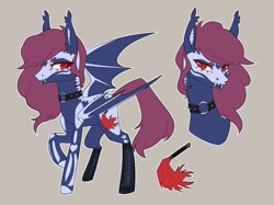 Size: 2012x1504 | Tagged: safe, artist:fredsonv, oc, oc:adlyde, bat pony, pony, body tattoos, choker, clothes, fangs, red eyes, reference sheet, socks, solo, spiked choker, tattoo, thigh highs