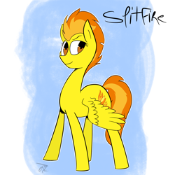 Size: 1280x1280 | Tagged: safe, artist:goldenled, derpibooru import, spitfire, pegasus, pony, female, mare, solo, two toned mane, wings, yellow coat