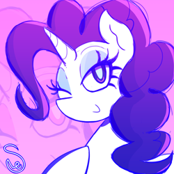 Size: 2000x2000 | Tagged: safe, artist:quarium, rarity, pony, unicorn, :>, alternate hairstyle, cute, female, lidded eyes, looking at you, mane swap, mare, one eye closed, pink background, simple background, smiling, wink, zoom layer