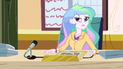 Size: 320x180 | Tagged: safe, screencap, princess celestia, principal celestia, equestria girls, equestria girls (movie), celestia's office, female, gif, needs more resolution, non-animated gif, picture for breezies, reaction image, solo